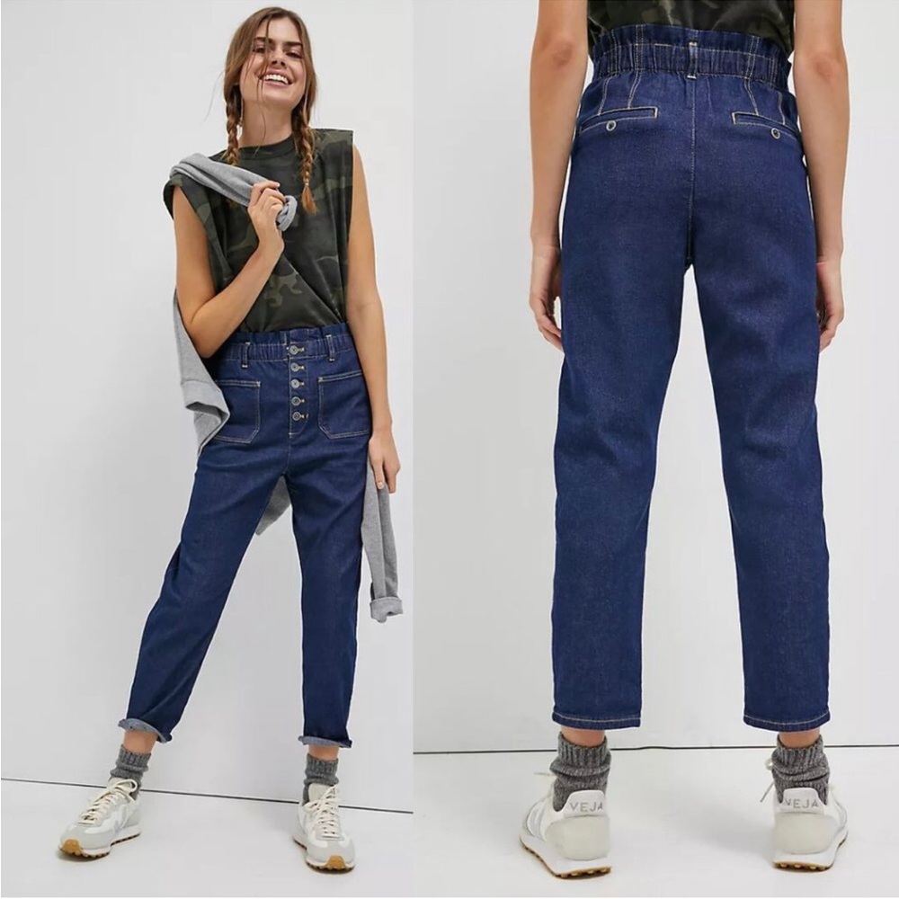 Pilcro Ultra High Rise Button Fly Jeans Size XS Paperbag Waist Baggy Dark Wash